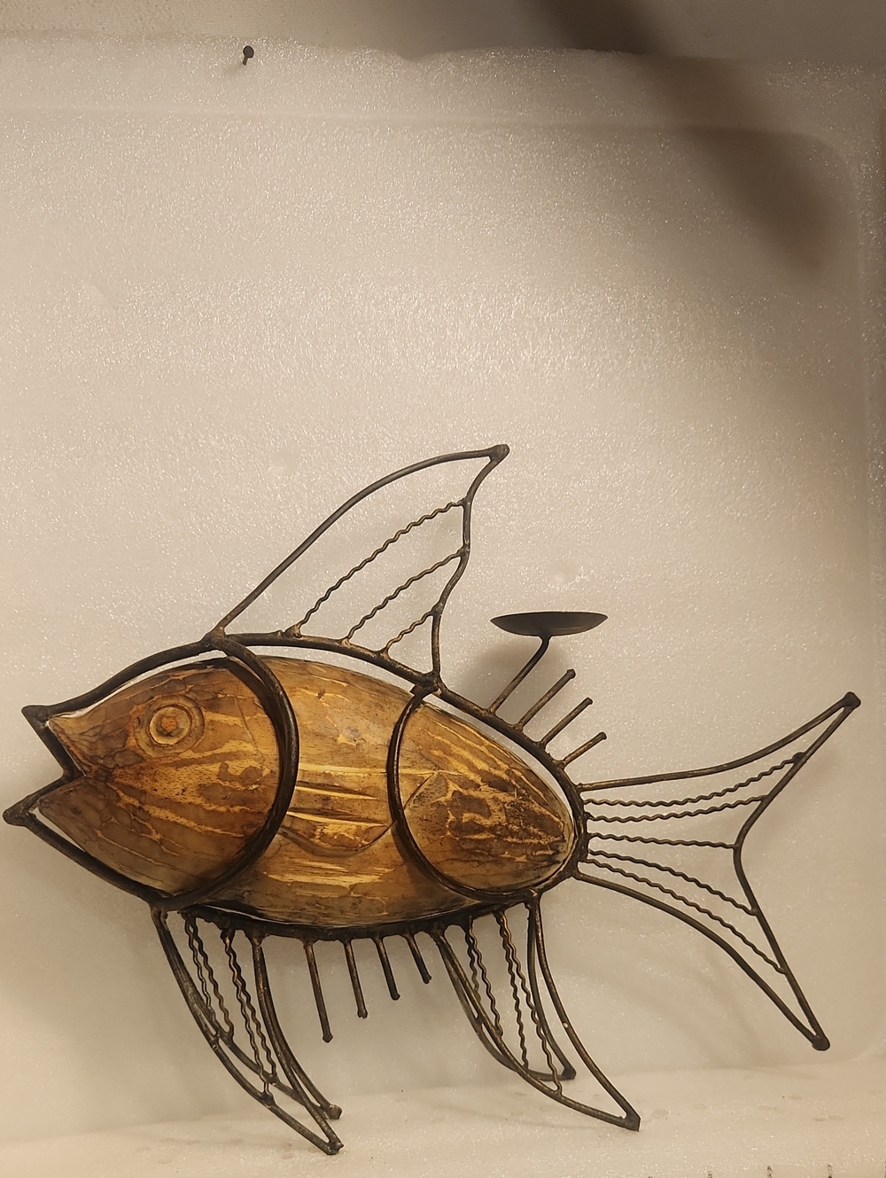 Rustic Brown Metal & Wood Fish Wall Sculpture - Brown